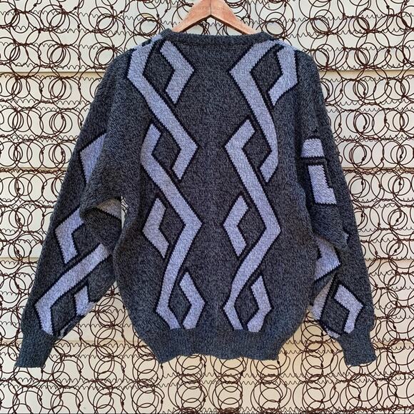 Vintage Nicolas Allen geometric argyle pattern sweater in shades of gray LARGE - Picture 5 of 6